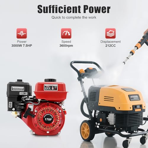 4-Stroke 7.5HP Gas-Powered Engine, 212CC Gas Powered Engine with Large Fuel Tank High-Precision Carburetor and Low Oil Alarm Light, Forced Air Cooling System Pull Start Portable Gas Engine - size: 7.5HP 212CC RED