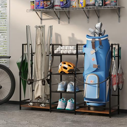 Jsskeeim Golf Bag Storage Organizer for Garage Organization, Golf Bag Stand for Golf Bag Accessories, Spacious Golf Rack for Golf Clubs & Golf Essentials, Ideal Golf Gifts for Men (Fits 2 Golf Bags) - style: 2 Bags
