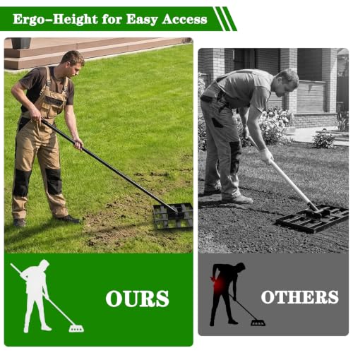 Lawn Leveling Rake for Small Yards & Spot Repair, 17x10 Professional Yard Leveler for Soil & Sand, Ergonomic Long Handle Landscape Rake, Black - size: 17x10inch-5FT