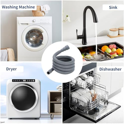 3.2 FT Washing Machine Drain Hose, Flexible Dishwasher Drain Hose Extension Kit, Universal Washer Drain Hose, Corrugated Washer Hose with 1 Adapter, 2 Hose Clamps, 1 U-Bend Hose Holder - size: 3.2 FT