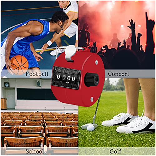 Eliamo 12 Pcs Hand Tally Counter 4-Digit Lap Counter Clicker, Manual Mechanical Handheld Pitch Click Counter with Finger Ring for School Golf & Knitting Row Croche - color: Red