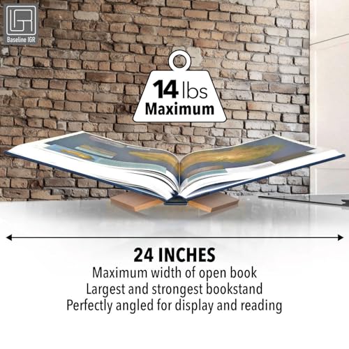 Large Wood Book Stand, 12.5" x 9.5" x 5.5”, Angled Natural Mahogany Wooden Book Holder, Open Bookstand for Display and Reading, Cookbooks, Art Books, Bibles, Magazines - Home and Office - color: Natural Wood, size: Large