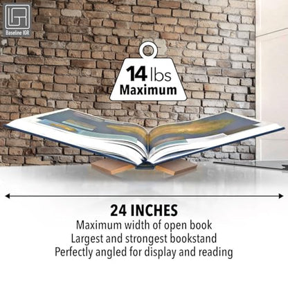 Large Wood Book Stand, 12.5" x 9.5" x 5.5”, Angled Natural Mahogany Wooden Book Holder, Open Bookstand for Display and Reading, Cookbooks, Art Books, Bibles, Magazines - Home and Office - color: Natural Wood, size: Large