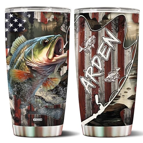 Personalized Fishing Gifts for Men Coffee Cup Travel Mug Water Bottle Tumbler with Lid Gift for Dad Husband Fishermen Christmas Birthday Father's Day Valentine 20oz Stainless Steel Insulated - color: FISHING