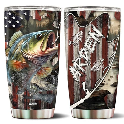 Personalized Fishing Gifts for Men Coffee Cup Travel Mug Water Bottle Tumbler with Lid Gift for Dad Husband Fishermen Christmas Birthday Father's Day Valentine 20oz Stainless Steel Insulated - color: FISHING