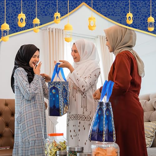 Eid Gift Bag with Handles Reusable Mubarak Treat Bag Non Woven Tote Bags for Ramadan Eid