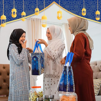 Eid Gift Bag with Handles Reusable Mubarak Treat Bag Non Woven Tote Bags for Ramadan Eid