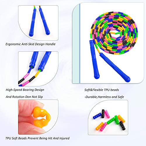 Long Double Dutch Jump Rope 16 Ft 2 Pack, Jump Rope for Kids Adults, Beaded Segmented Skipping Rope - color: Blue