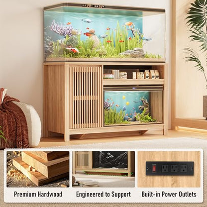 55-75 Gallon Fish Tank Stand with Power Outlet, Aquarium Stand with Cabinet, Heavy Duty Reptile Tank Stand Table for Fish Accessories Storage for Reptile Tank, Turtle, Reptil Terrarium
