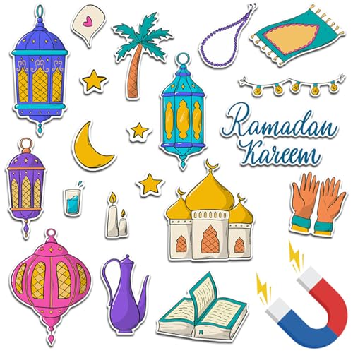 Ramadan Decorations 2026, Soft Fridge Magnets for Refrigerator - Cute Ramadan Cartoon Magnetic Stickers, Eid Mubarak Decor for Home, Office, Whiteboard (Crescent Moon, Lantern, Mosque (D) - color: D