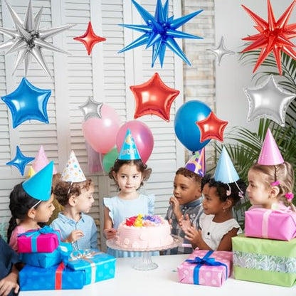 Red Blue Silver Star Balloons,16Pcs 22/18/10 Inch Foil Grad Party Decor - color: Red Blue Silver
