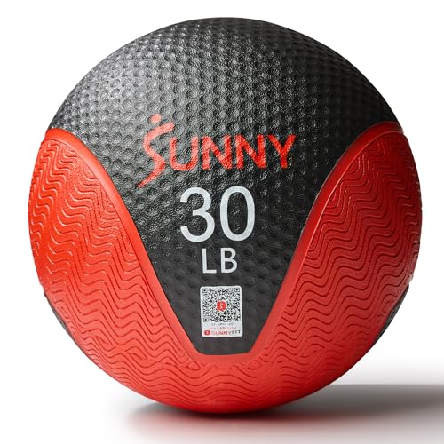 Sunny Health & Fitness 10 LB Medicine Ball with Premium Dual Textured Grip | 4-30LB Weighted Rubber Medicine Ball, Bouncing Wall Ball, Slam Ball Workouts, Throws Squats Core Strength Training - size: 30 LB