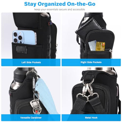 icolor Magnetic Gym Bag Water Bottle Carrier Holder with Phone Pockets & Shoulder Strap,Gym Magnetic Bag 5 Built-in Magnets Gym Accessories Organizer Sling Bottle Bag Pouch Sleeve - color: PureBlack