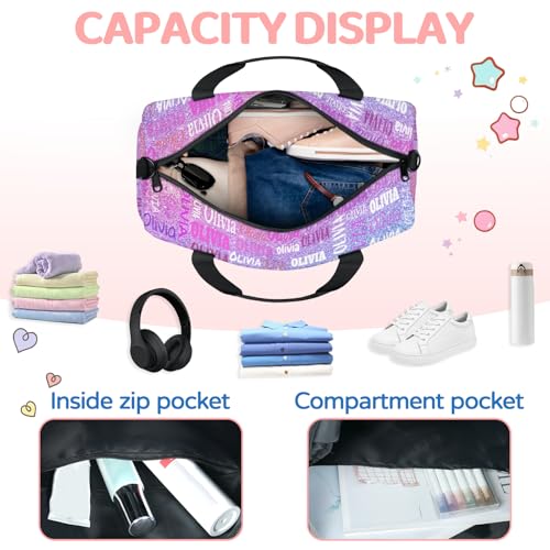 Personalized Dance Bag,Dreamy Glittery Effect, Pink with Blue | Custom Small Sport Gymnastics Weekender Sleepover Travel Duffel Bag - color: Blue Pink