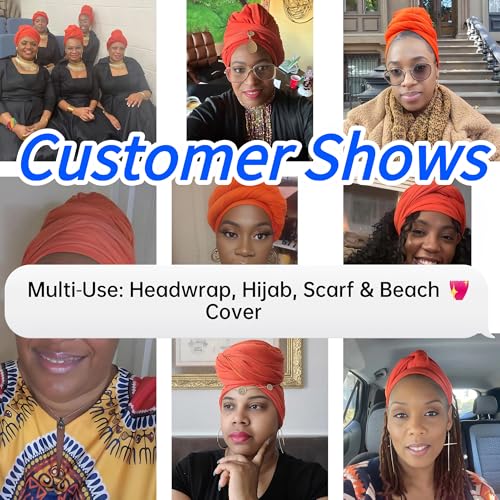 Harewom Head Wraps for Black Women, 71" Long Soft African Turban Hair Scarf - color: 1 Pcs- Orange