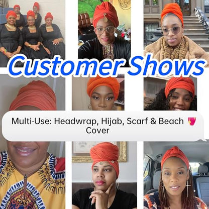 Harewom Head Wraps for Black Women, 71" Long Soft African Turban Hair Scarf - color: 1 Pcs- Orange