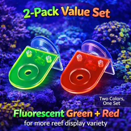 kcrygogo Acrylic Coral Frag Holder with Suction Cups, Single Hole Coral Plug Holder for Reef Tank Aquarium, Fluorescent Green & Fluorescent Red( 2PCS)
