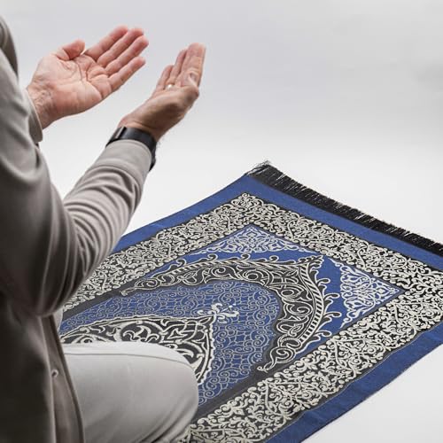 Modefa Islamic Gifts Prayer Mat | Thin Woven Praying Mat Muslim Prayer Rug | Muslim Gifts for Men Ramadan Gifts with Tesbih Prayer Beads | Ottoman Rug with Cylinder Gift Box Set (Blue) - color: Royal Blue