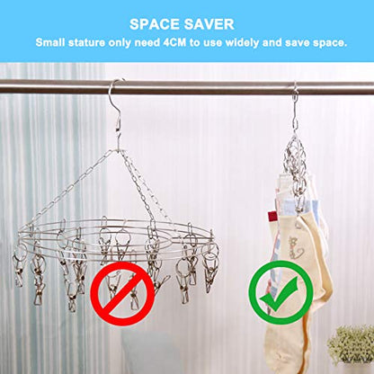 Seropy Clothes Hanger with 10 Clips Laundry Drying Rack 6 Pack, Clothes Drying Rack Stainless Steel Sock Hangers Windproof Clip and Drip Hanger for Drying Socks, Bras, Towel, Underwear, Baby Clothes - size: 6 Pack