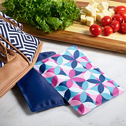 Fit & Fresh Cool Coolers 2 Pack Soft Ice for Lunch Bags, Flexible Stretch Nylon, Durable, Reusable Lunch Box Ice Packs, Soft Ice, Reusable Freezer Packs, Lunch Ice, Easy to Clean, Geo & Navy - color: Geo & Navy (2 Pack), size: Standard