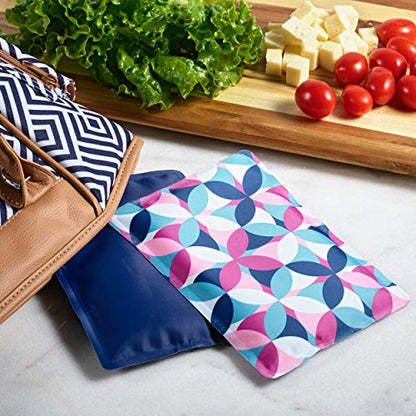 Fit & Fresh Cool Coolers 2 Pack Soft Ice for Lunch Bags, Flexible Stretch Nylon, Durable, Reusable Lunch Box Ice Packs, Soft Ice, Reusable Freezer Packs, Lunch Ice, Easy to Clean, Geo & Navy - color: Geo & Navy (2 Pack), size: Standard