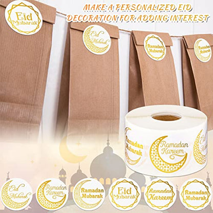 Nezyo 600 Pieces Ramadan Mubarak Stickers Eid Islamic Kareem Wall Window Stickers Ramadan Envelopes Gift Bags Labels for Eid Party Decorations(Simple Style) - style: Simple Style
