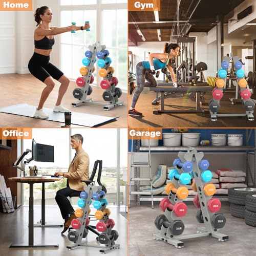 TomCare 6-Tier|5-Tier|4-Tier|2-Tier Dumbbell Rack Stand Only for Home Gym | Stable A-Frame, Fits 5–35 lb Dumbbells, Protective Padded Cradles, Adjustable Feet, Easy-Carry Handle (Stand Only) - color: Dark Gray, size: 5 Tier