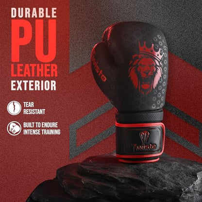 Twisto Boxing Gloves Black Rox - Pro Training & Sparring, Maya Hide Leather, Muay Thai, MMA, Kickboxing, Men, Women, Adults, Heavy Punching Bag, Focus Mitts, Pads,10oz 12oz 14oz 16oz - color: Red, size: 10 oz