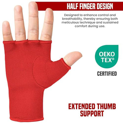 RDX Boxing Hand Wraps Inner Gloves Men Women, Half Finger Elasticated Bandages, Under Mitts Fist Protection, Muay Thai, Kickboxing, MMA, Martial Arts Speed Bag Punching Training - color: Red White, size: Small
