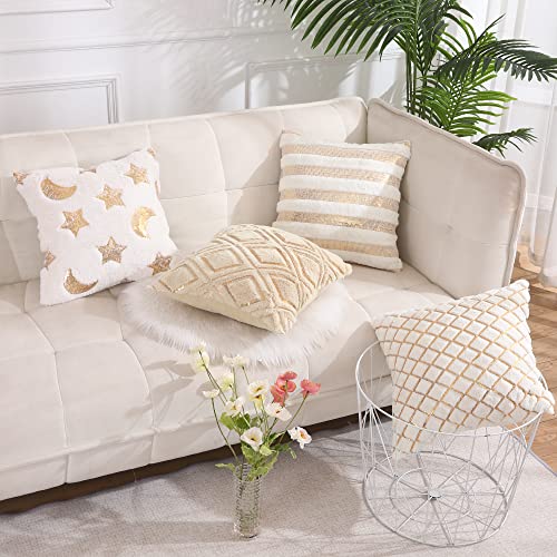 Holibeat White Moon Star Sequins Pillow Covers Ramadan Fur Cushion Covers 18x18 inch DecorationThrow Pillow Cases (Pack of 2) - color: White Moon Star