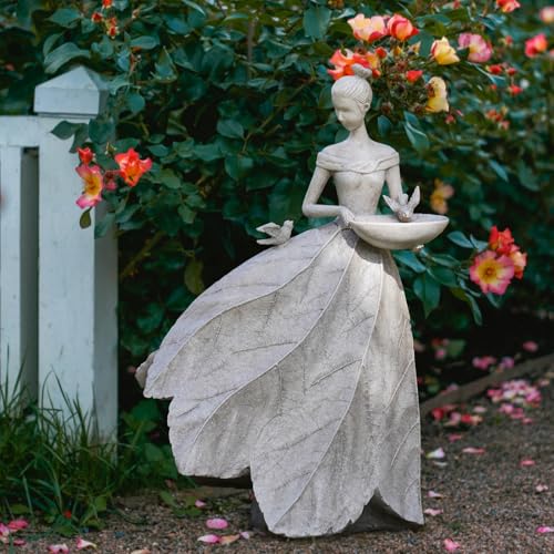 DiliComing Fairy Garden Statue Bird Feeder - 23-inch Large Sculpture for Outdoors Statues Bird-Bath Yard Decorations Fairy Garden Statue Grey White - color: Grey White-23 Inch