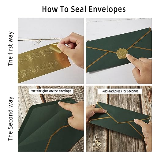 100 Pack #10 Business Envelopes with Gold Stickers, Dark Green - color: Dark Green