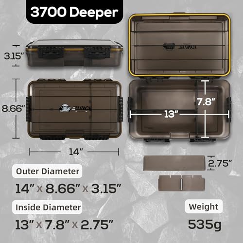 RUNCL Fishing Tackle Box, Waterproof Tray for Jigs Lures, Thicker Floating Tackle Utility Box with Adjustable Dividers, 3600/3700/Large 3700 Size - color: 1PC Deep 3700