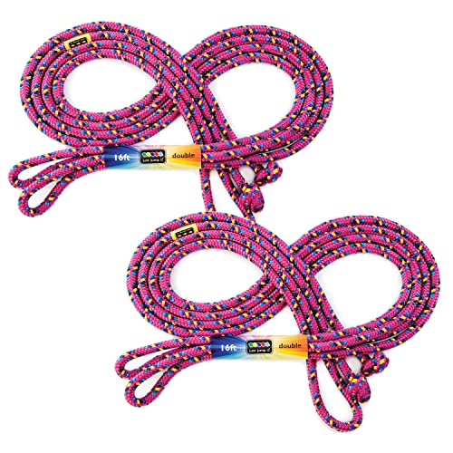Just Jump It 16' Foot Jump Rope 2 Pack - Long Jump Ropes for Double Dutch - Outdoor Jump Ropes for Kids and Adults to Play Family Games & Exercise - color: Raspberry Confetti