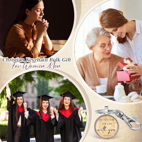 Fumete Christian Keychain Bulk Bible Verse Religious Key Chains Scripture Quote Positive Gift for Women Men Church Pastor - color: Silver