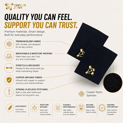 CopperJoint Compression Wrist Sleeve – Copper Hand Brace, Copper Wrist Compression Sleeve, Weight Lifting Wrist Support Brace, Hand Support for Sore Muscles, Yoga, Bowling, Sports - 1 Pair Medium - size: Medium