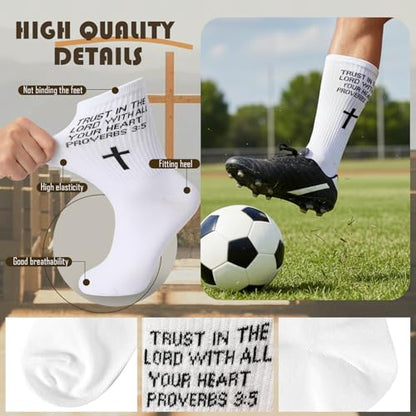 3 Pair Christian Socks Prayer Garter Bible Verse Birthday Gift for Dad, Mom, Husband, Son, Easter, Christmas - color: Proverbs 3:5 - White