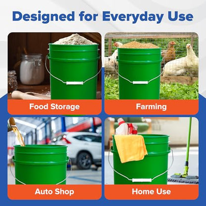 5 Gallon Bucket w/Lid, Food Grade BPA-Free, 1 Pack, Green | Airtight Lid, Mallet and Lid Opener Included, Heavy-Duty 90 Mil HDPE Plastic, Food-Safe Durable Container, Made in USA - color: Green, size: 1 Pack