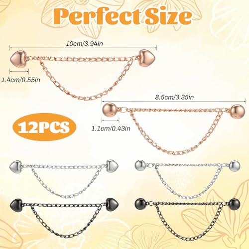 Magnetic Clothing Clips with Chain, 12 Pcs Multi-Function Magnet Magnet Button Pins Hijab Cuff Clips for Hijab, Sleeves, Pants, Scarf, Hem, No-Pin Styling Accessory