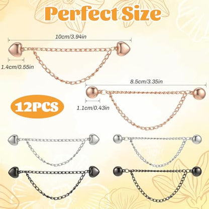 Magnetic Clothing Clips with Chain, 12 Pcs Multi-Function Magnet Magnet Button Pins Hijab Cuff Clips for Hijab, Sleeves, Pants, Scarf, Hem, No-Pin Styling Accessory