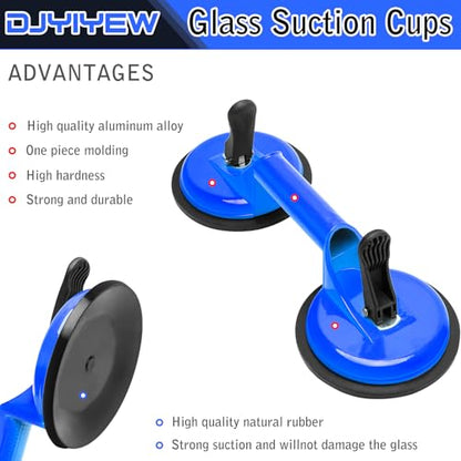 Heavy Duty Suction Cups - Aluminum Vacuum Handle Glass & Tile Lifter - Ergonomic, Reliable Suction for Lifting Large Glass, Tile, Marble, Floor, Dent Puller (2 Pack Blue) - color: Blue