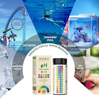 pH Test Strips 0-14, 150CT Universal Litmus Paper pH Tester Kit for Liquid | pH Testing Kit for Drinking Water, Pool Spa Aquarium Fish Tank Urine Saliva Food Beverage Kombucha Soil,Soap Making, Skincare
