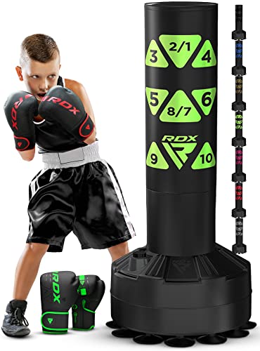 RDX Kids Freestanding Punching Bag & Cover, 4FT Heavy Duty Junior Ronin Target Pedestal Bag Set Suction Cup Stand Base Free Standing Kickboxing MMA Boxing Muay Thai Karate Home Gym Workout - color: GREEN