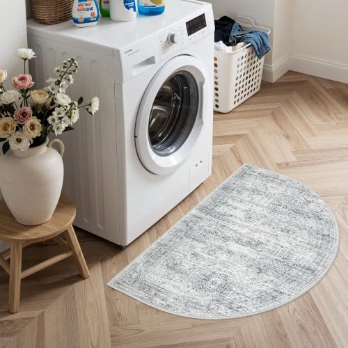 Soalmost Washable Half Circle Round Rug 2x3 Grey, Small Half Moon Rug Entry - color: Grey, size: 2' x 3' (Semicircular)