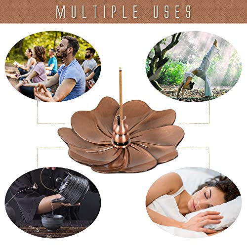 Sakura Flower Incense Holder, 5Pcs Red Bronze Incense Burner Holder with Silk Pouch, Bowl-Shape, Lotus Multi-Holes, Cone Shape and Gourd-Shape for Yoga Living Room Bedroom Home Fragrance - color: Red Copper, 5 Pcs