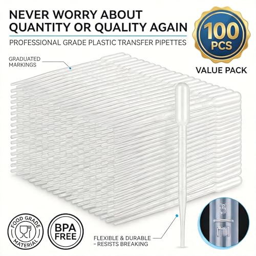 ovsor 50PCS 3ml Disposable Transfer Pipettes, Calibrated Plastic Dropper | Precise Graduated Scale, Flexible Easy-Squeeze, Ideal for Essential Oils, Lab, DIY Art, Makeup & Liquid Transfer