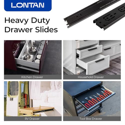 LONTAN 10 Pairs Black Side Mount Drawer Slides 12 Inch Heavy Duty Rails | Electro-Coated Cold Rolled Steel; 100lb Capacity Full Extension; Smooth Ball Bearing Glides; Quick Release Easy Setup - color: Black, size: 12 Inch - Drawer Slide