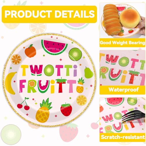 Qyeahkj 48Pcs Twotti Frutti Paper Plates and Napkins Summer Fruit 2nd Birthday Party Decorations Second Birthday Party Supplies Summer Fruit Disposable Tableware Set for Kids Boys Girls Serve 24 - style: Twotti Frutti