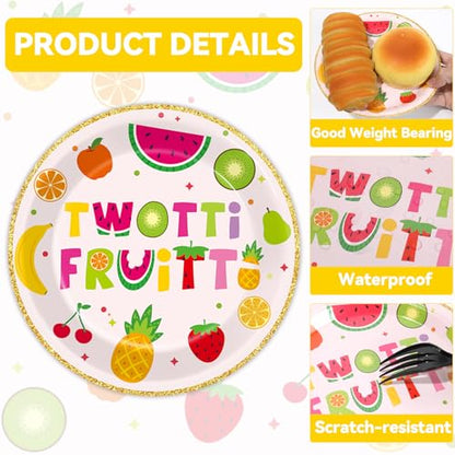 Qyeahkj 48Pcs Twotti Frutti Paper Plates and Napkins Summer Fruit 2nd Birthday Party Decorations Second Birthday Party Supplies Summer Fruit Disposable Tableware Set for Kids Boys Girls Serve 24 - style: Twotti Frutti