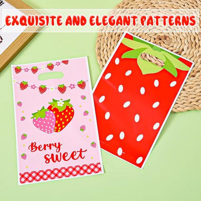 LERCTH Strawberry Themed Gift Bags, Berry Sweet Goodie Bags, Cute Pink Red Treat Bags for Fruit Birthday Party Supplies - color: Strawberry gift bags 30 packs
